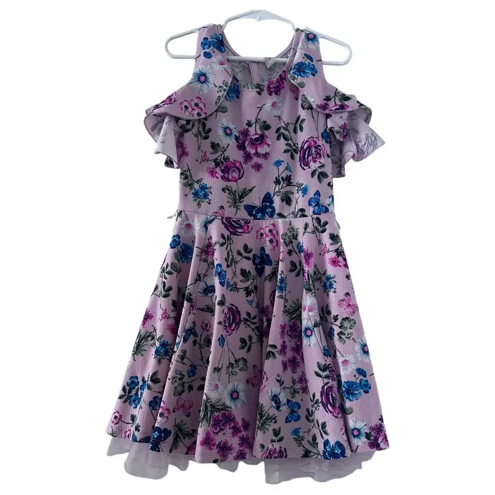 Knit Works Pink Floral Dress - Size 8 - Tulle Lined